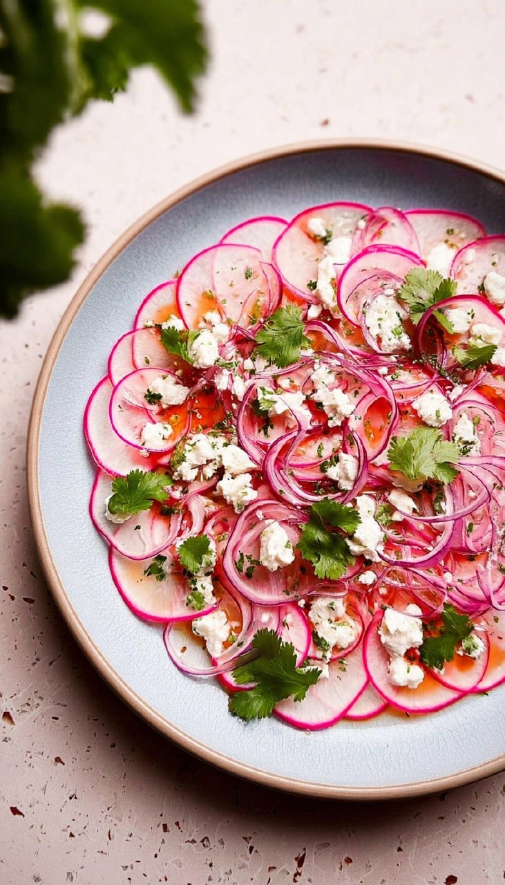 Radish Salad with Red Onion and Feta Cheese