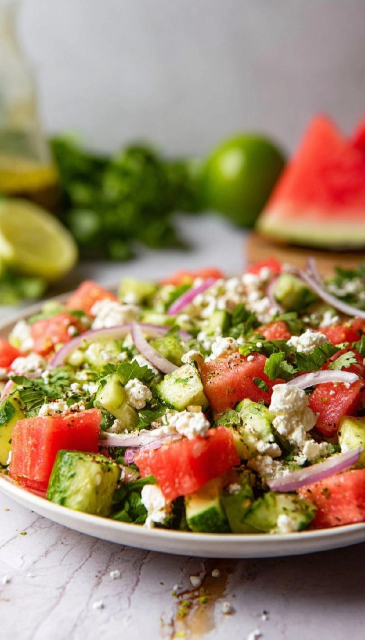 Watermelon Feta Cucumber Salad